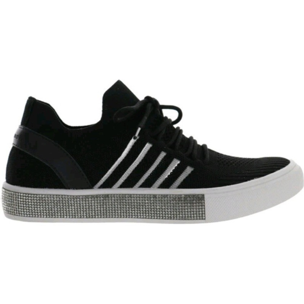 Bernie Mev New York Black Silver Rhinestone Vegan Knit Sneakers 37  6.5‎ NEW